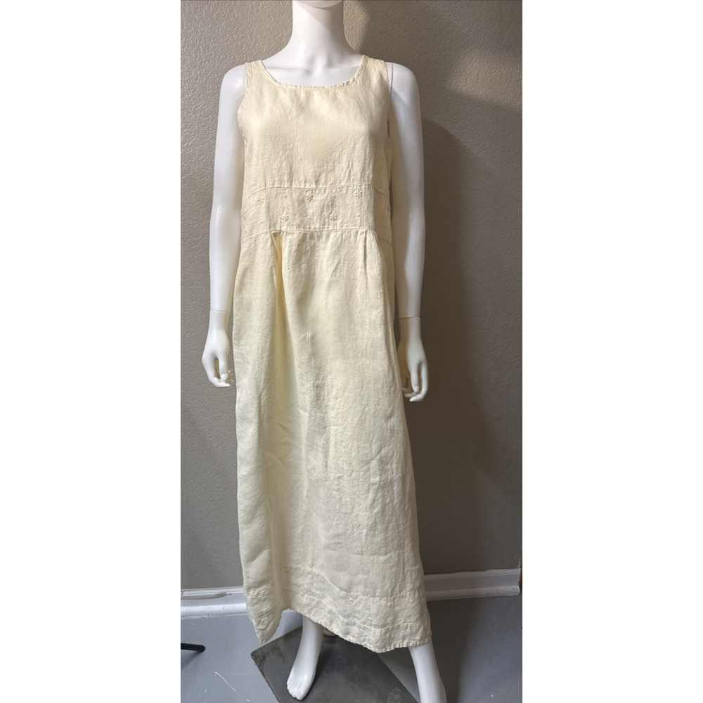 Aly Wear Linen Dress Womens Small Pale Yellow Lagenlook Cottagecore Minimalist